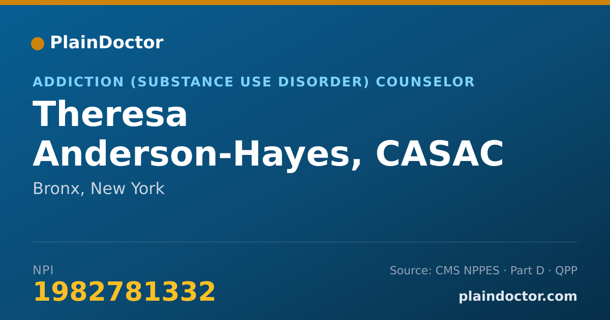 Shareable card for Theresa Anderson-Hayes, CASAC - Addiction (Substance Use Disorder) Counselor, Bronx, NY