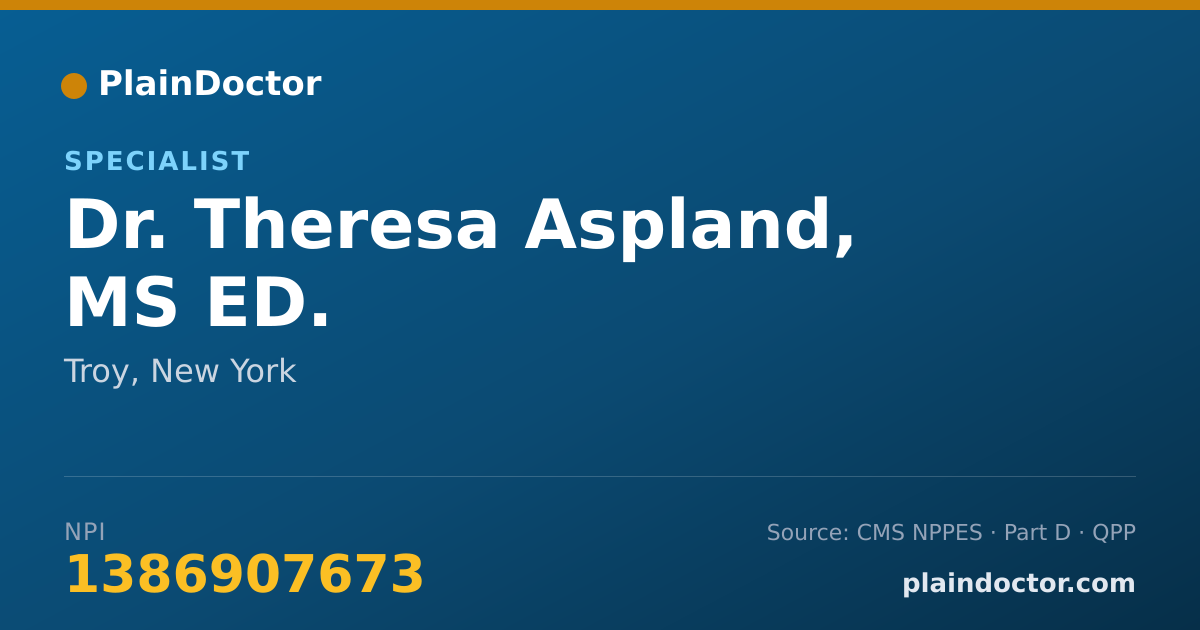 Shareable card for Theresa Aspland, MS ED. - Specialist, Troy, NY