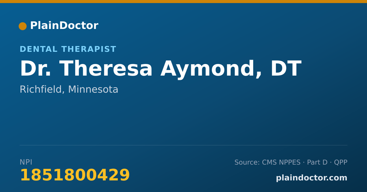 Shareable card for Theresa Aymond, DT - Dental Therapist, Richfield, MN