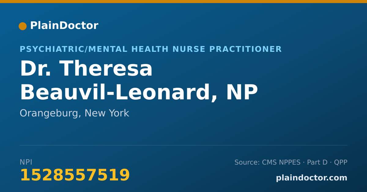Shareable card for Theresa Beauvil-Leonard, NP - Psychiatric/Mental Health Nurse Practitioner, Orangeburg, NY