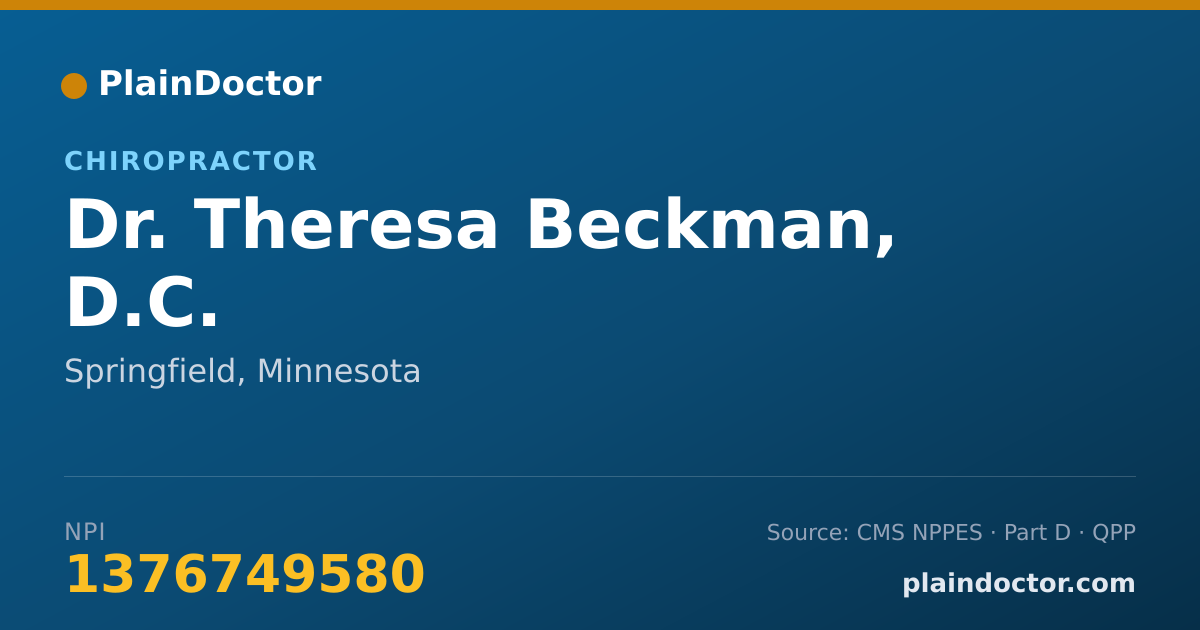 Shareable card for Theresa Beckman, D.C. - Chiropractor, Springfield, MN