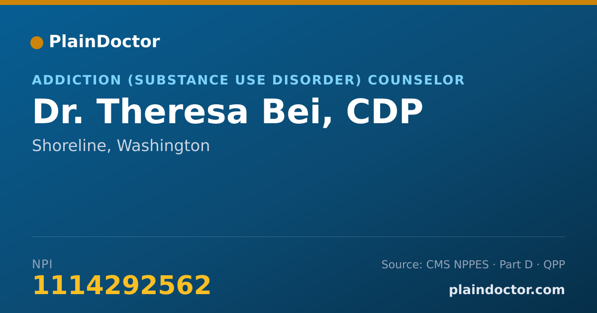 Shareable card for Theresa Bei, CDP - Addiction (Substance Use Disorder) Counselor, Shoreline, WA
