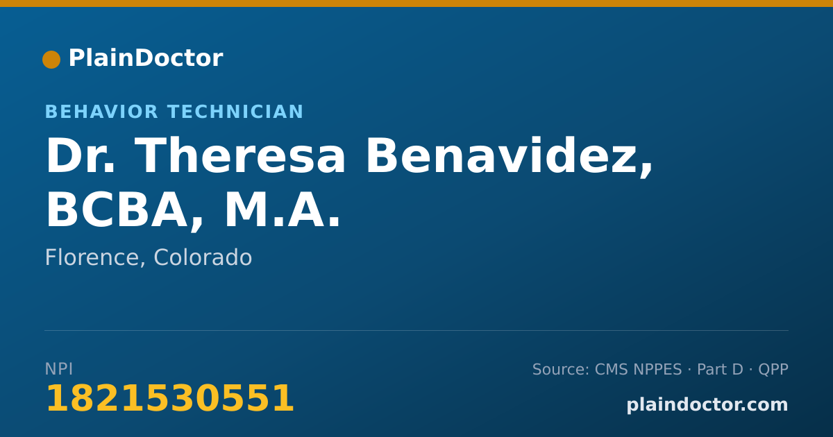 Shareable card for Theresa Benavidez, BCBA, M.A. - Behavior Technician, Florence, CO