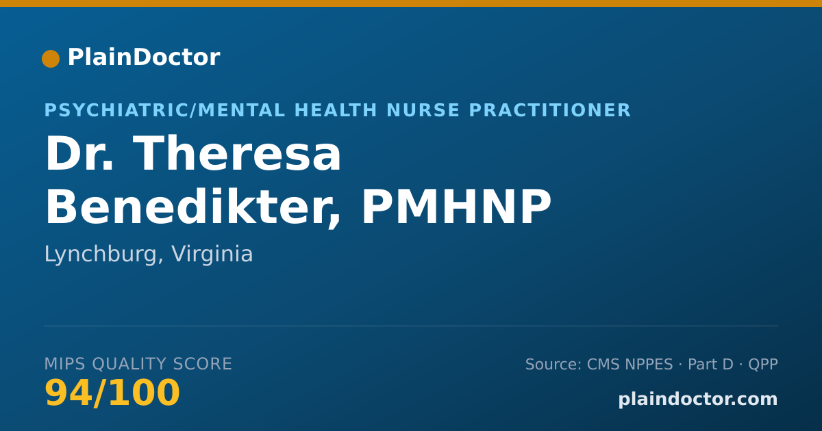 Shareable card for Theresa Benedikter, PMHNP - Psychiatric/Mental Health Nurse Practitioner, Lynchburg, VA
