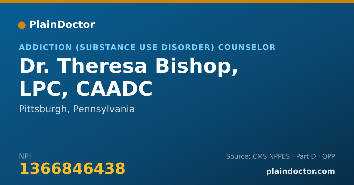 Shareable card for Theresa Bishop, LPC, CAADC - Addiction (Substance Use Disorder) Counselor, Pittsburgh, PA