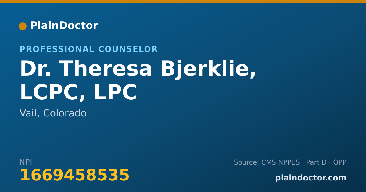 Shareable card for Theresa Bjerklie, LCPC, LPC - Professional Counselor, Vail, CO