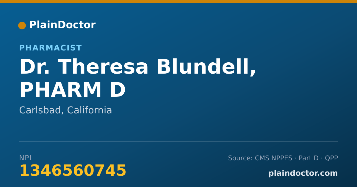 Shareable card for Theresa Blundell, PHARM D - Pharmacist, Carlsbad, CA
