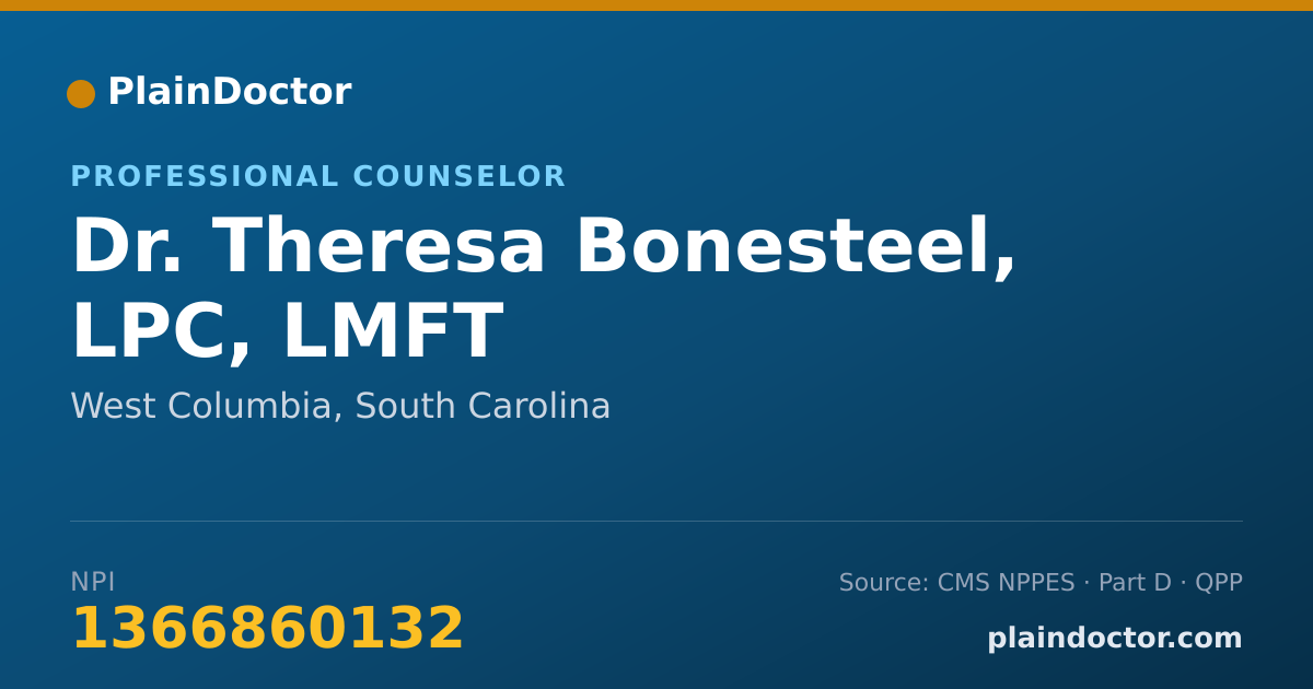 Shareable card for Theresa Bonesteel, LPC, LMFT - Professional Counselor, West Columbia, SC