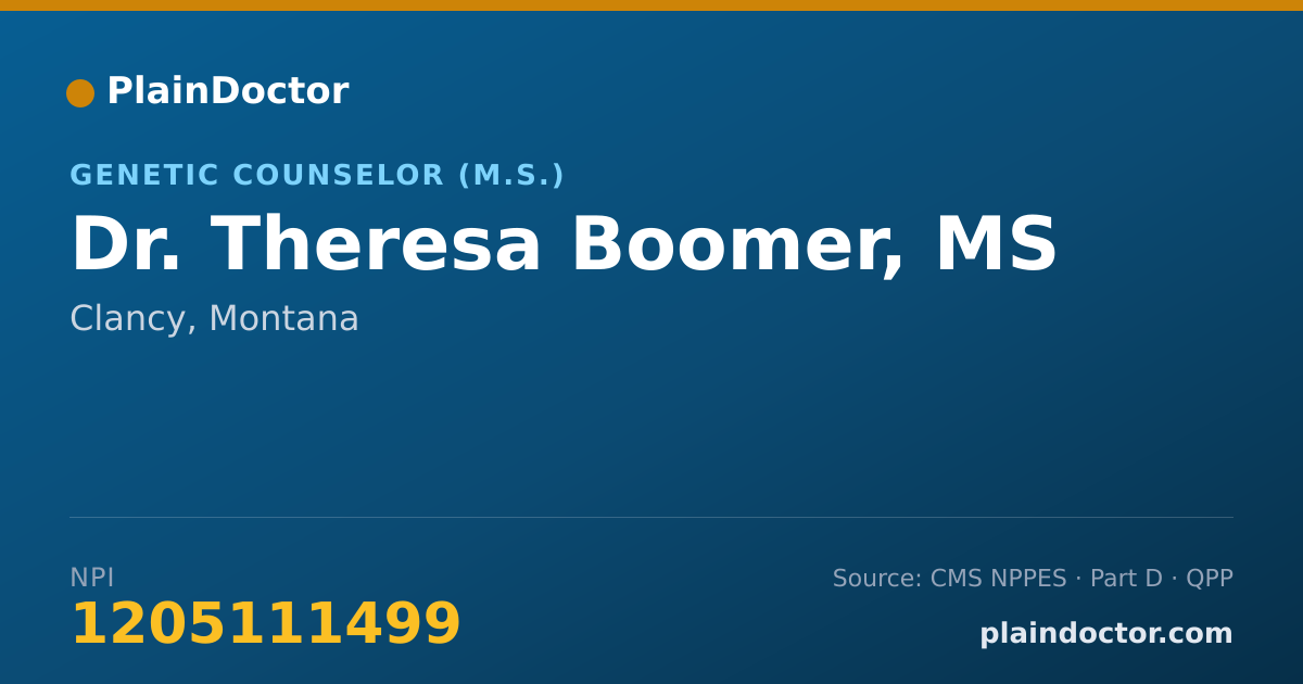 Shareable card for Theresa Boomer, MS - Genetic Counselor (M.S.), Clancy, MT