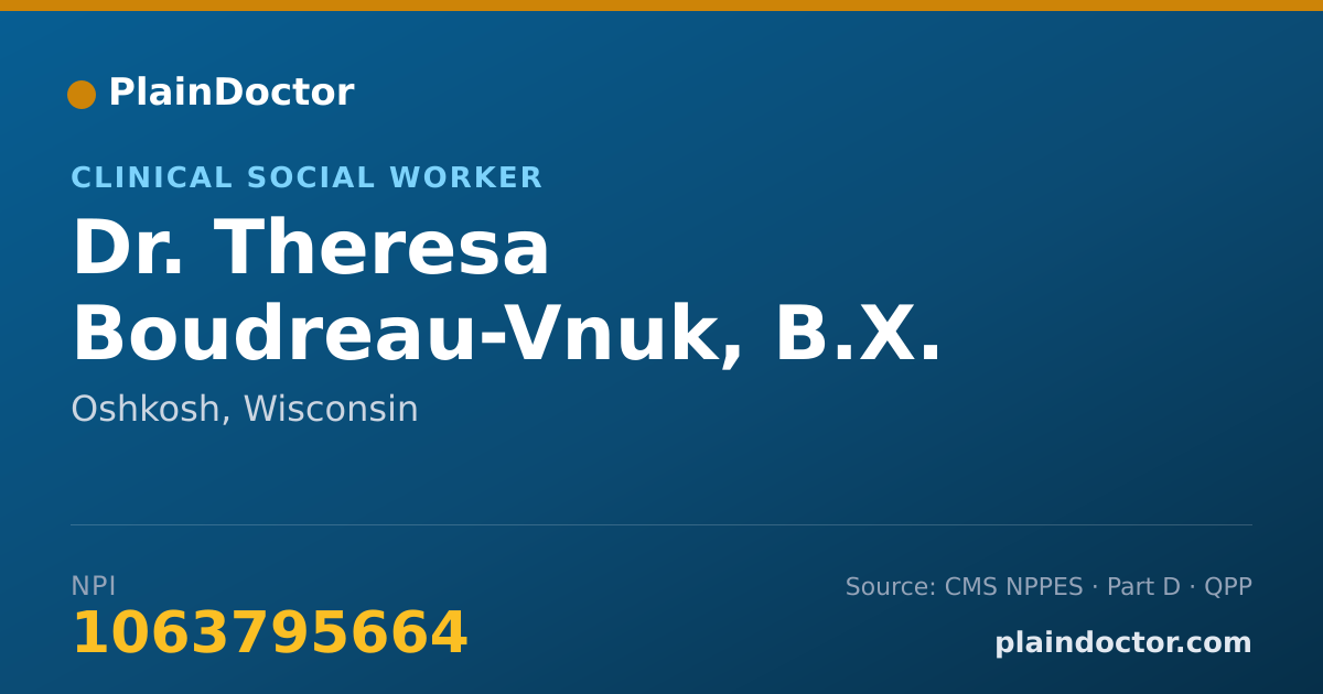 Shareable card for Theresa Boudreau-Vnuk, B.X. - Clinical Social Worker, Oshkosh, WI