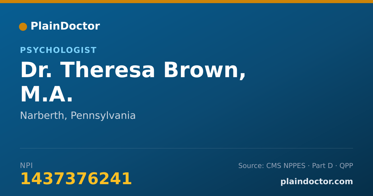 Shareable card for Theresa Brown, M.A. - Psychologist, Narberth, PA