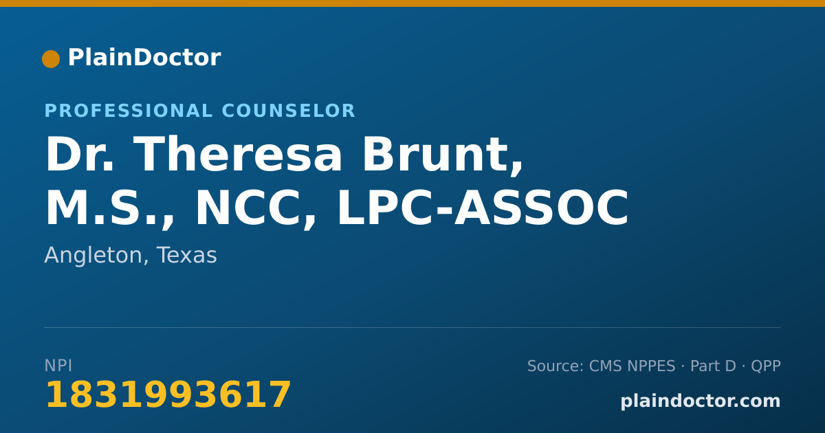 Shareable card for Theresa Brunt, M.S., NCC, LPC-ASSOC - Professional Counselor, Angleton, TX