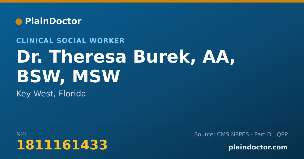 Shareable card for Theresa Burek, AA, BSW, MSW - Clinical Social Worker, Key West, FL