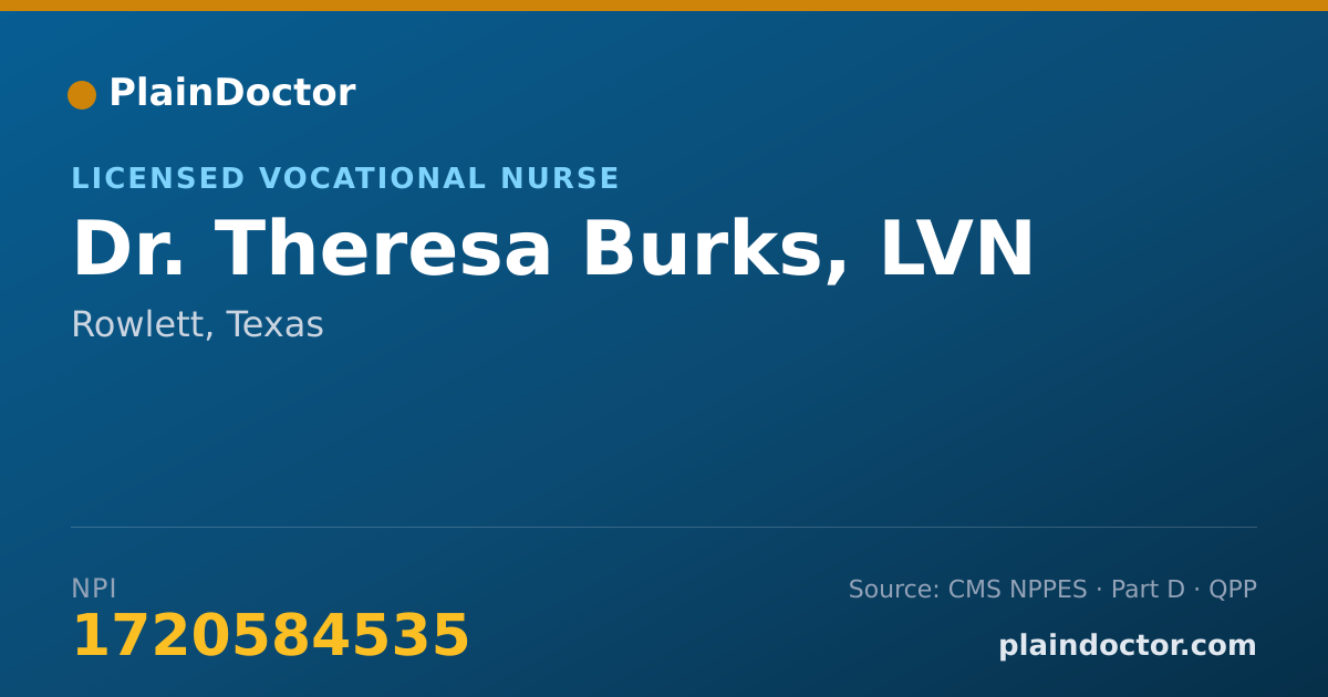 Shareable card for Theresa Burks, LVN - Licensed Vocational Nurse, Rowlett, TX
