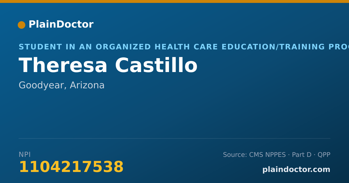 Shareable card for Theresa Castillo - Student in an Organized Health Care Education/Training Program, Goodyear, AZ