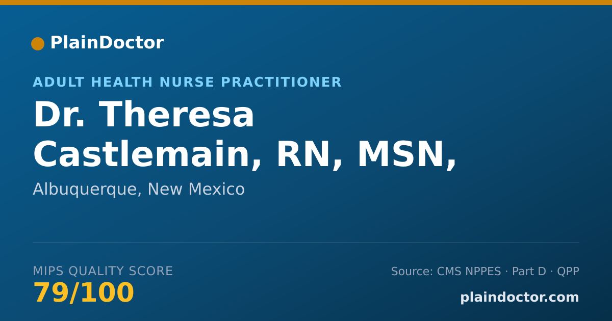 Shareable card for Theresa Castlemain, RN, MSN, CNP - Adult Health Nurse Practitioner, Albuquerque, NM