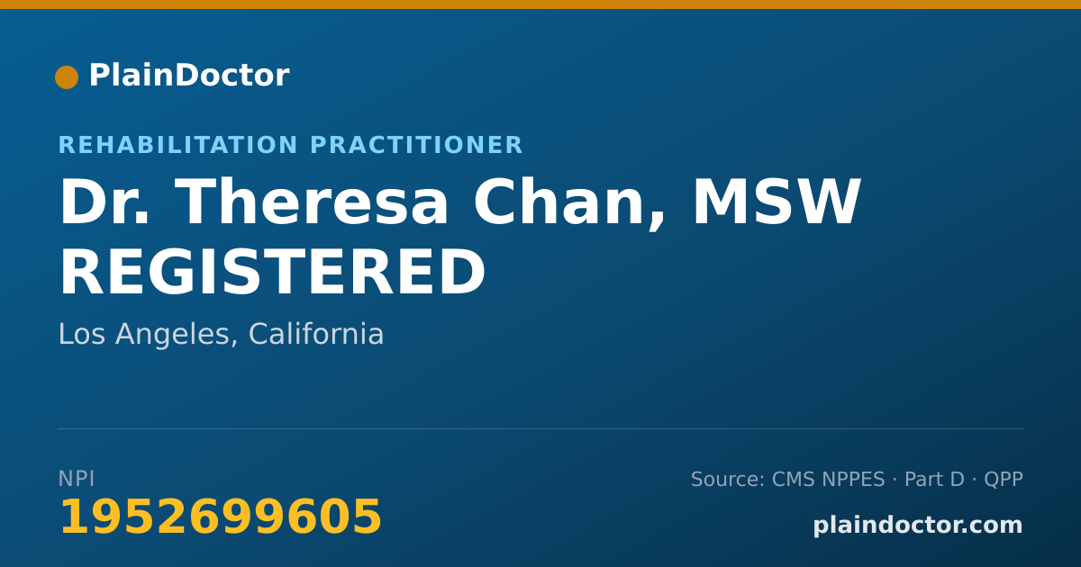 Shareable card for Theresa Chan, MSW REGISTERED - Rehabilitation Practitioner, Los Angeles, CA