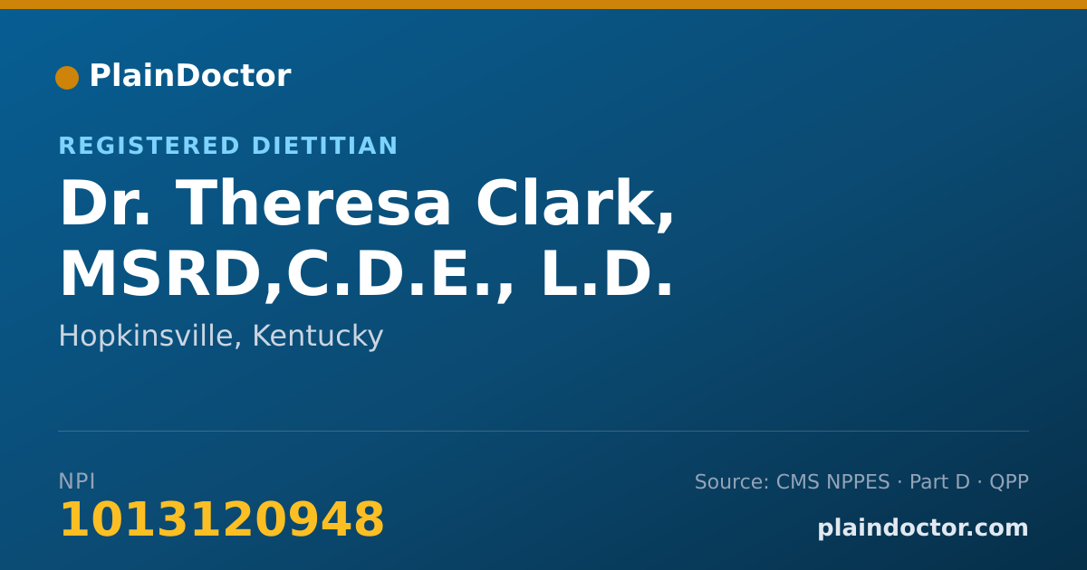 Shareable card for Theresa Clark, MSRD,C.D.E., L.D. - Registered Dietitian, Hopkinsville, KY
