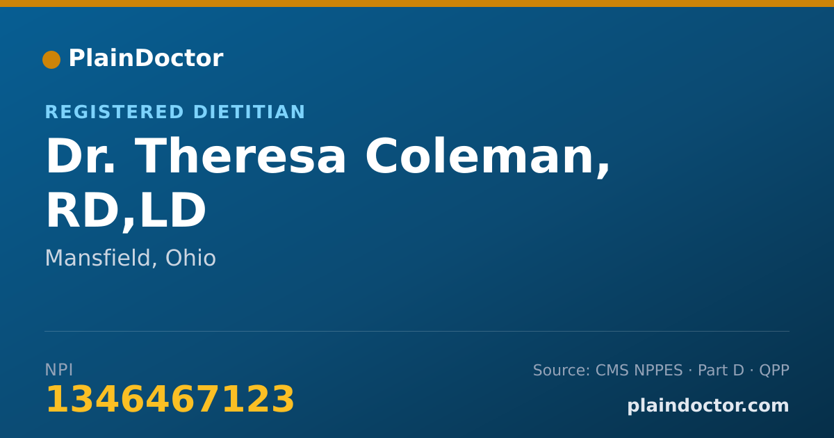 Shareable card for Theresa Coleman, RD,LD - Registered Dietitian, Mansfield, OH