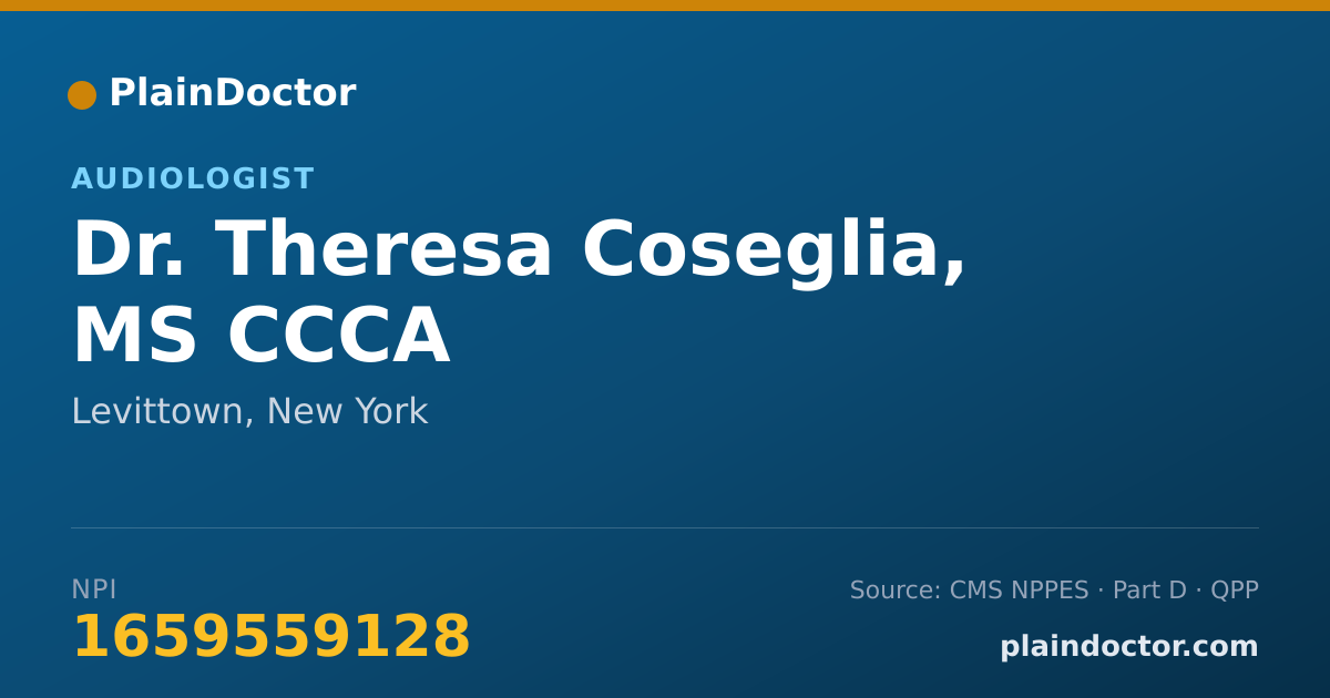 Shareable card for Theresa Coseglia, MS CCCA - Audiologist, Levittown, NY