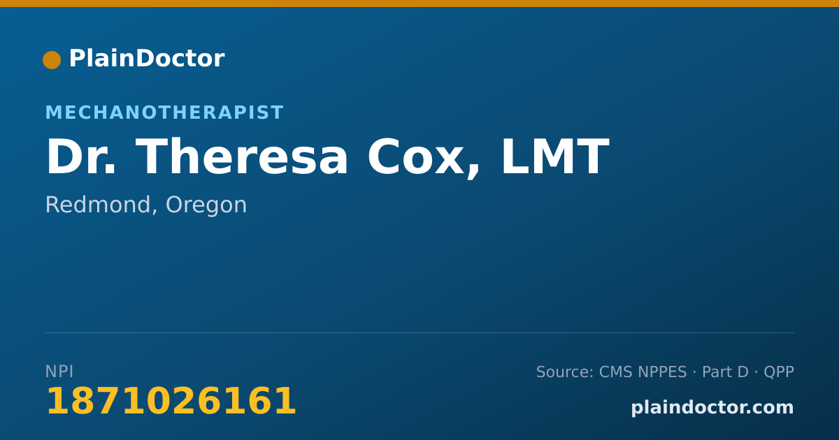 Shareable card for Theresa Cox, LMT - Mechanotherapist, Redmond, OR
