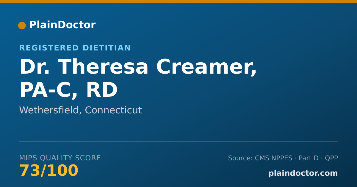 Shareable card for Theresa Creamer, PA-C, RD - Registered Dietitian, Wethersfield, CT