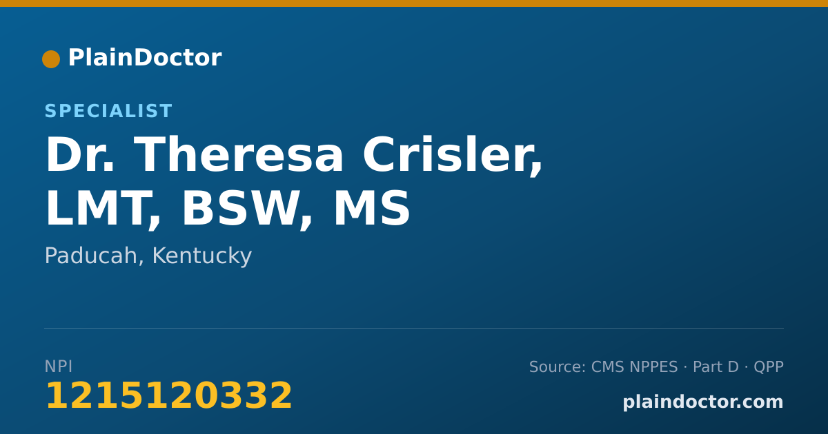 Shareable card for Theresa Crisler, LMT, BSW, MS - Specialist, Paducah, KY