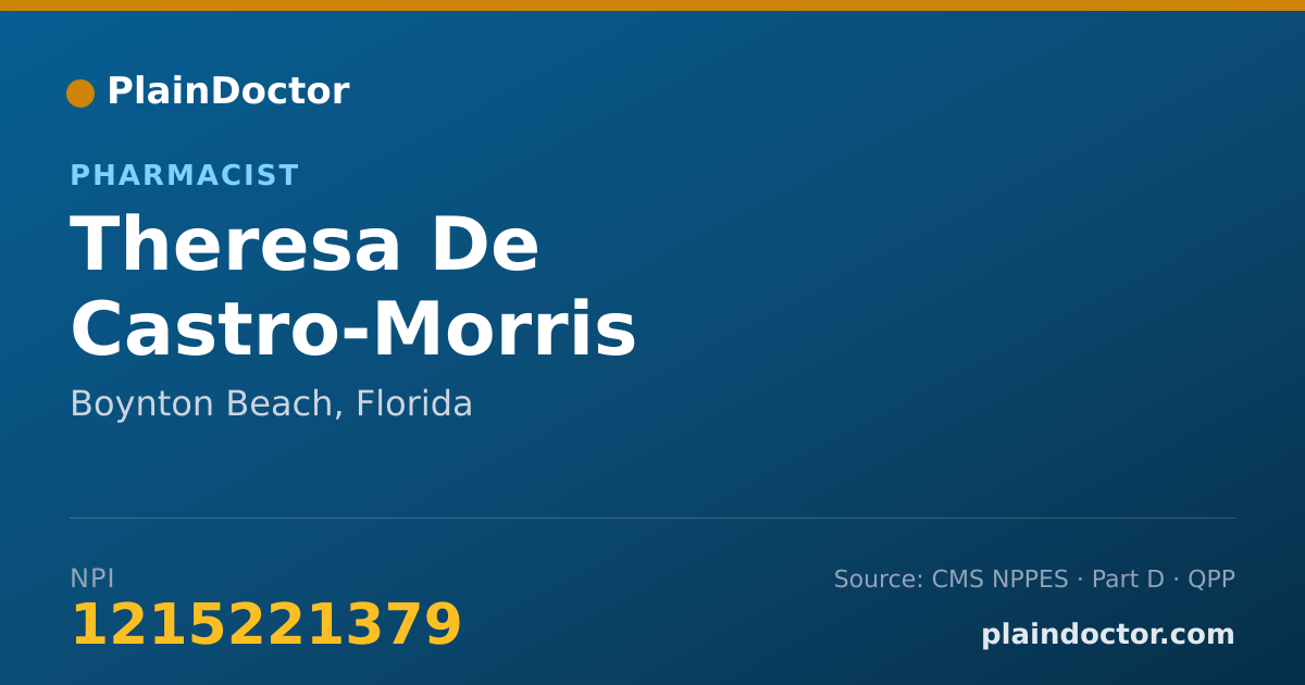 Shareable card for Theresa De Castro-Morris - Pharmacist, Boynton Beach, FL