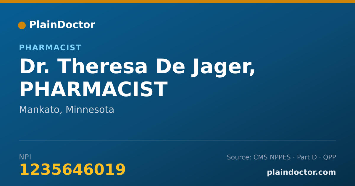 Shareable card for Theresa De Jager, PHARMACIST - Pharmacist, Mankato, MN