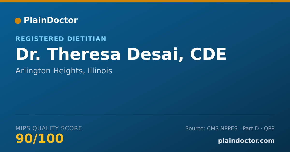 Shareable card for Theresa Desai, CDE - Registered Dietitian, Arlington Heights, IL