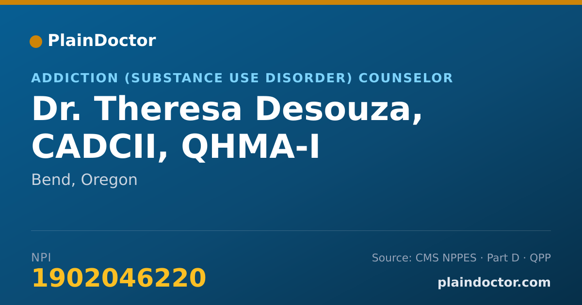 Shareable card for Theresa Desouza, CADCII, QHMA-I - Addiction (Substance Use Disorder) Counselor, Bend, OR