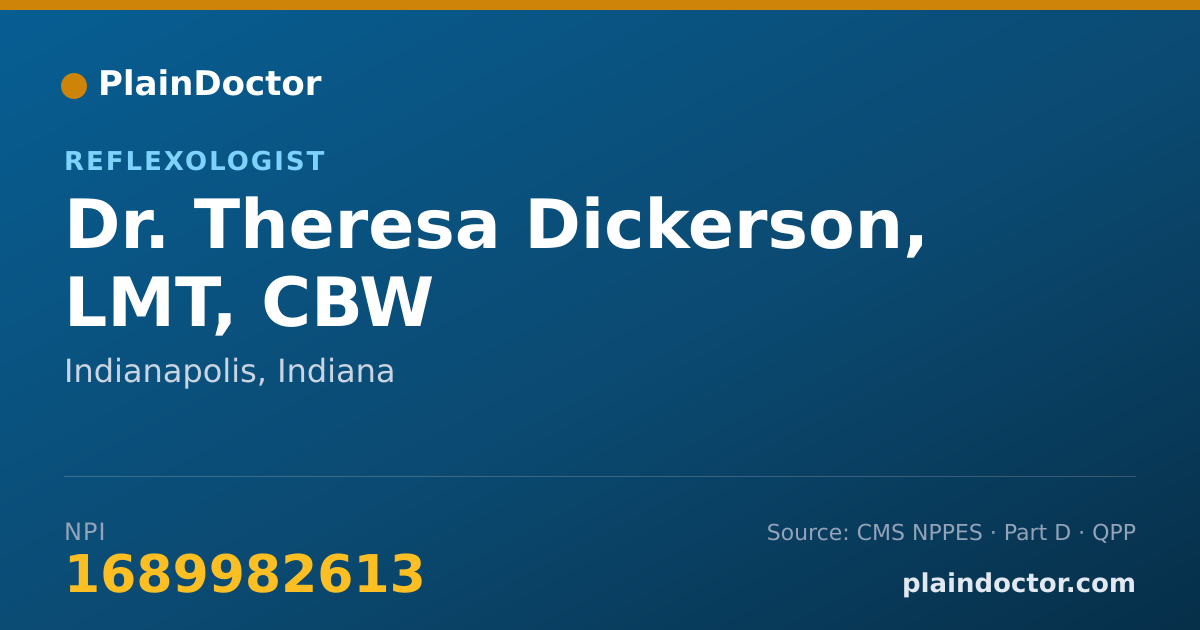 Shareable card for Theresa Dickerson, LMT, CBW - Reflexologist, Indianapolis, IN