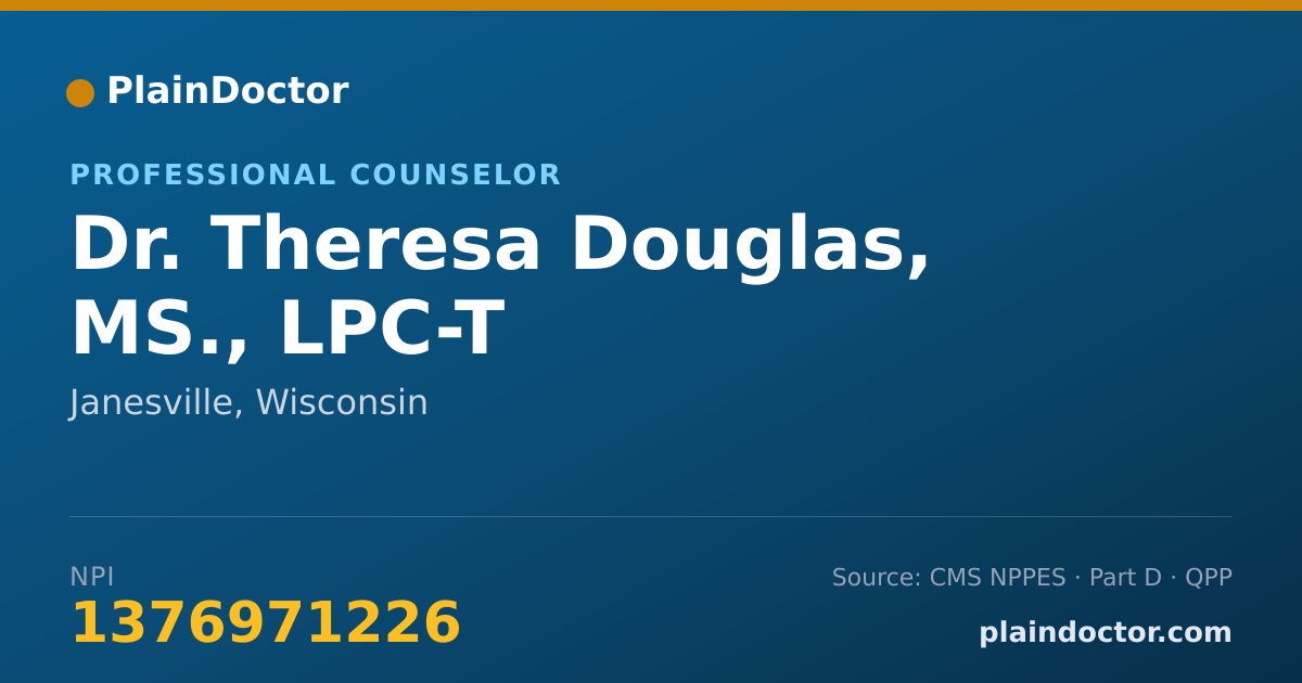 Shareable card for Theresa Douglas, MS., LPC-T - Professional Counselor, Janesville, WI