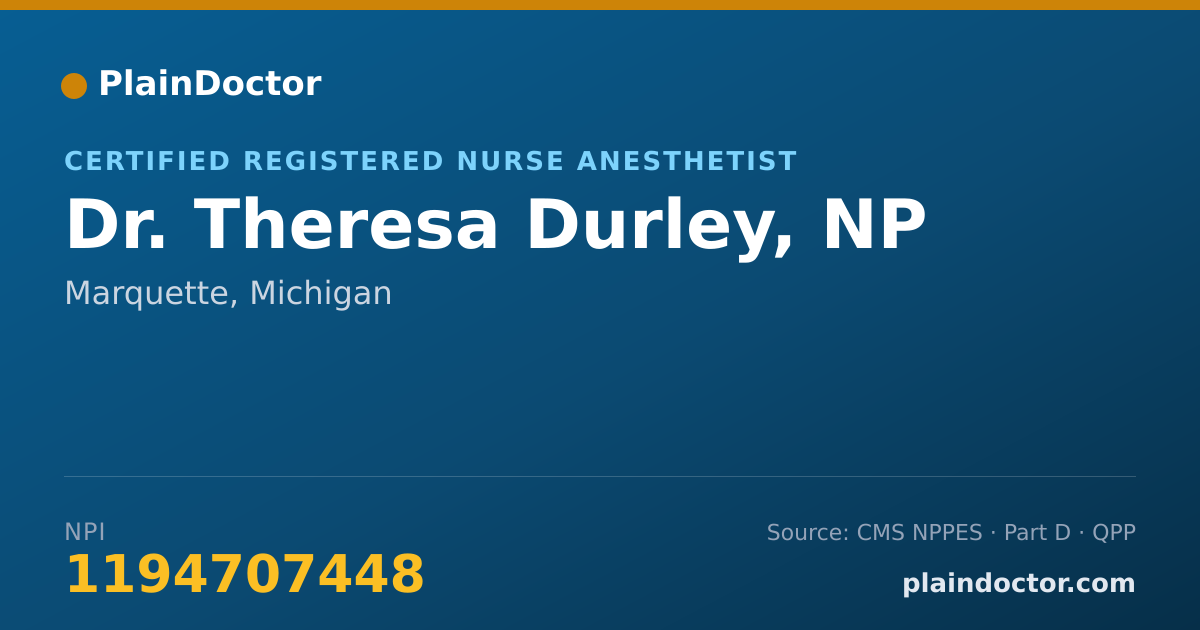 Shareable card for Theresa Durley, NP - Certified Registered Nurse Anesthetist, Marquette, MI