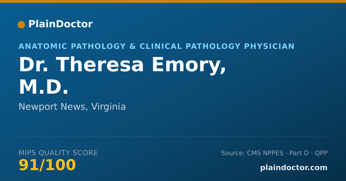 Shareable card for Theresa Emory, M.D. - Anatomic Pathology & Clinical Pathology Physician, Newport News, VA