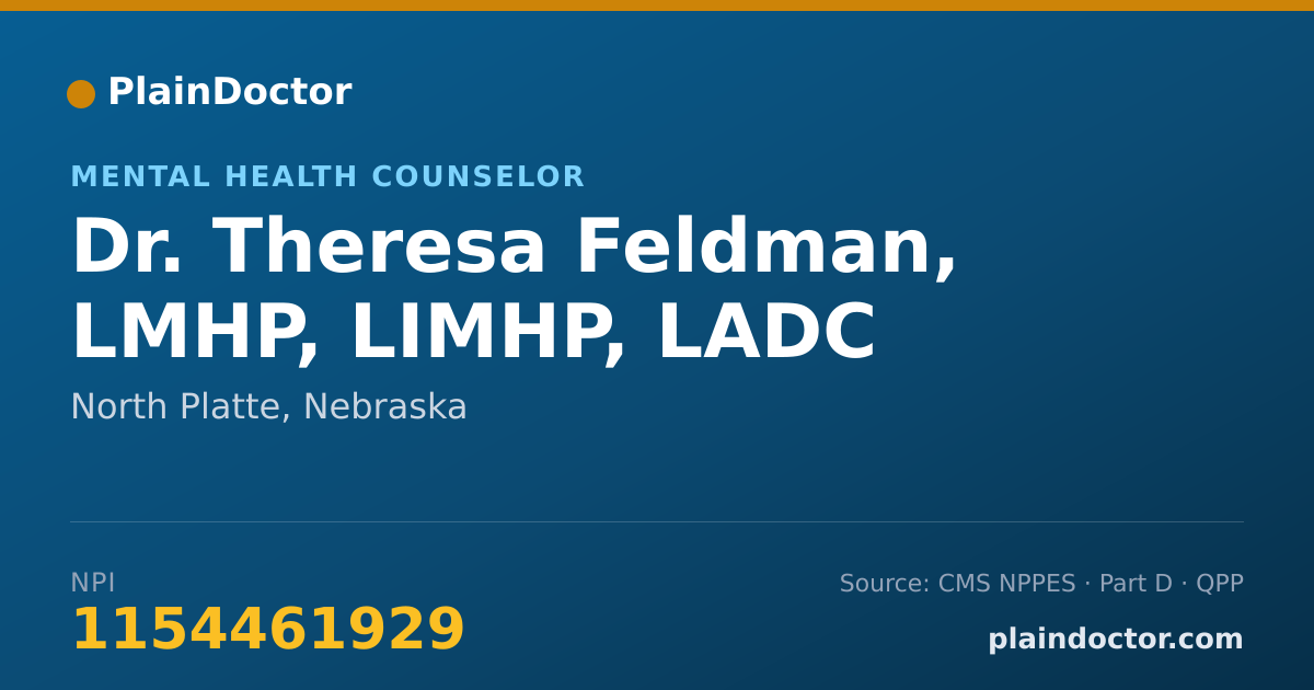 Shareable card for Theresa Feldman, LMHP, LIMHP, LADC - Mental Health Counselor, North Platte, NE