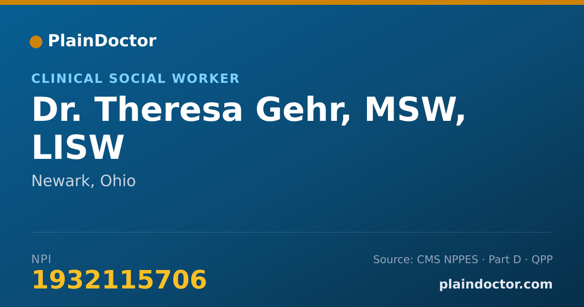 Shareable card for Theresa Gehr, MSW, LISW - Clinical Social Worker, Newark, OH