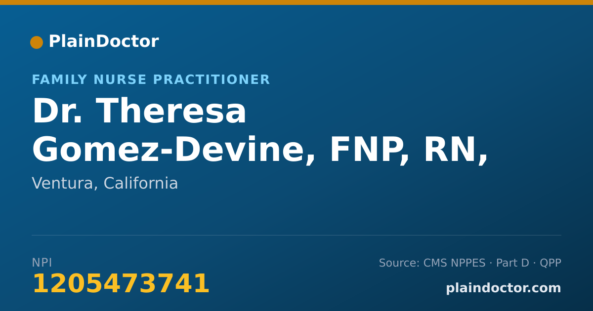 Shareable card for Theresa Gomez-Devine, FNP, RN, ATC - Family Nurse Practitioner, Ventura, CA