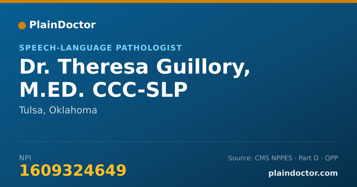 Shareable card for Theresa Guillory, M.ED. CCC-SLP - Speech-Language Pathologist, Tulsa, OK