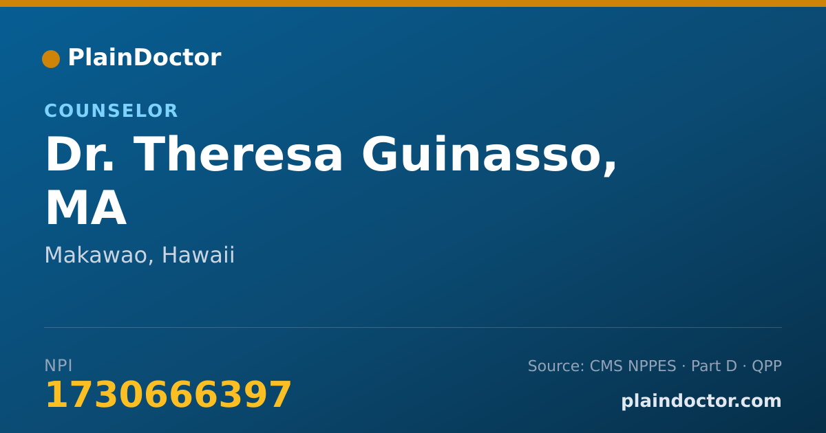 Shareable card for Theresa Guinasso, MA - Counselor, Makawao, HI
