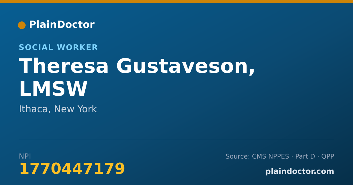 Shareable card for Theresa Gustaveson, LMSW - Social Worker, Ithaca, NY