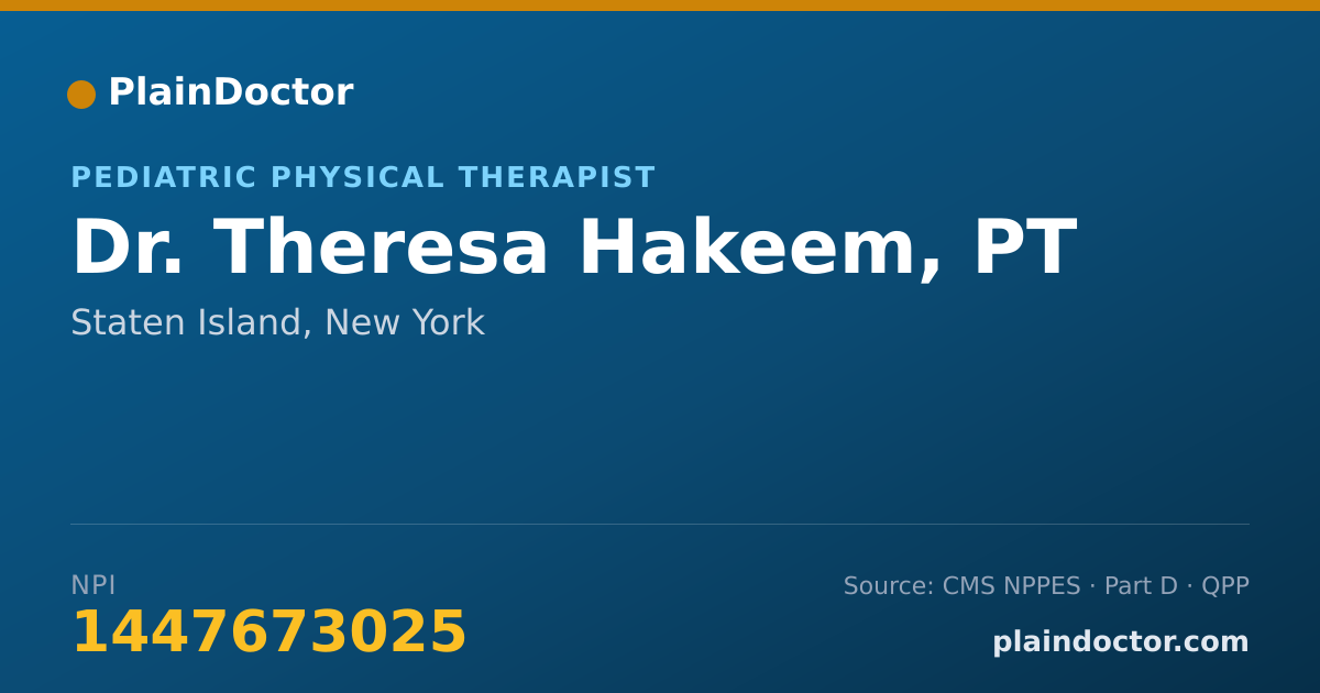 Shareable card for Theresa Hakeem, PT - Pediatric Physical Therapist, Staten Island, NY