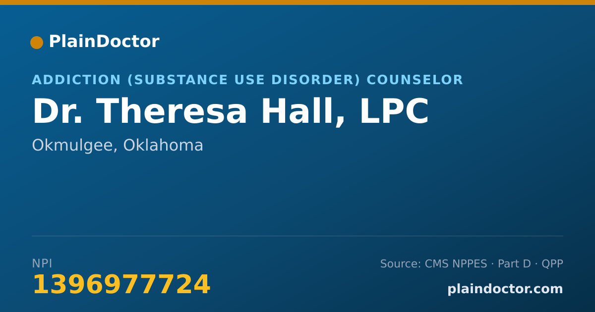 Shareable card for Theresa Hall, LPC - Addiction (Substance Use Disorder) Counselor, Okmulgee, OK