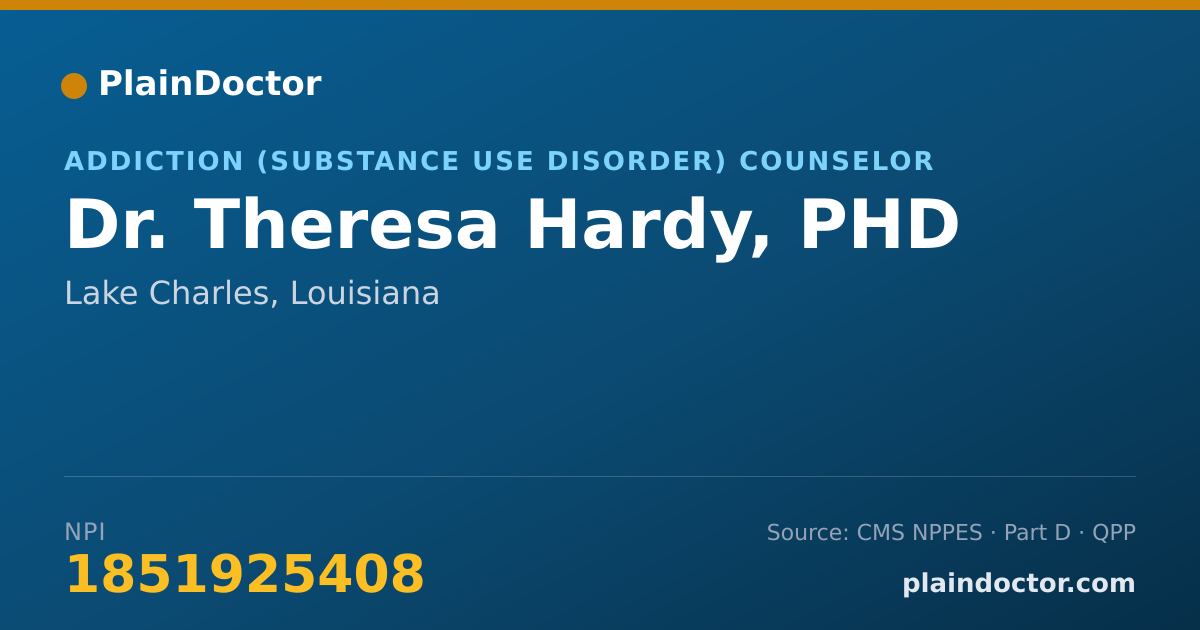 Shareable card for Theresa Hardy, PHD - Addiction (Substance Use Disorder) Counselor, Lake Charles, LA