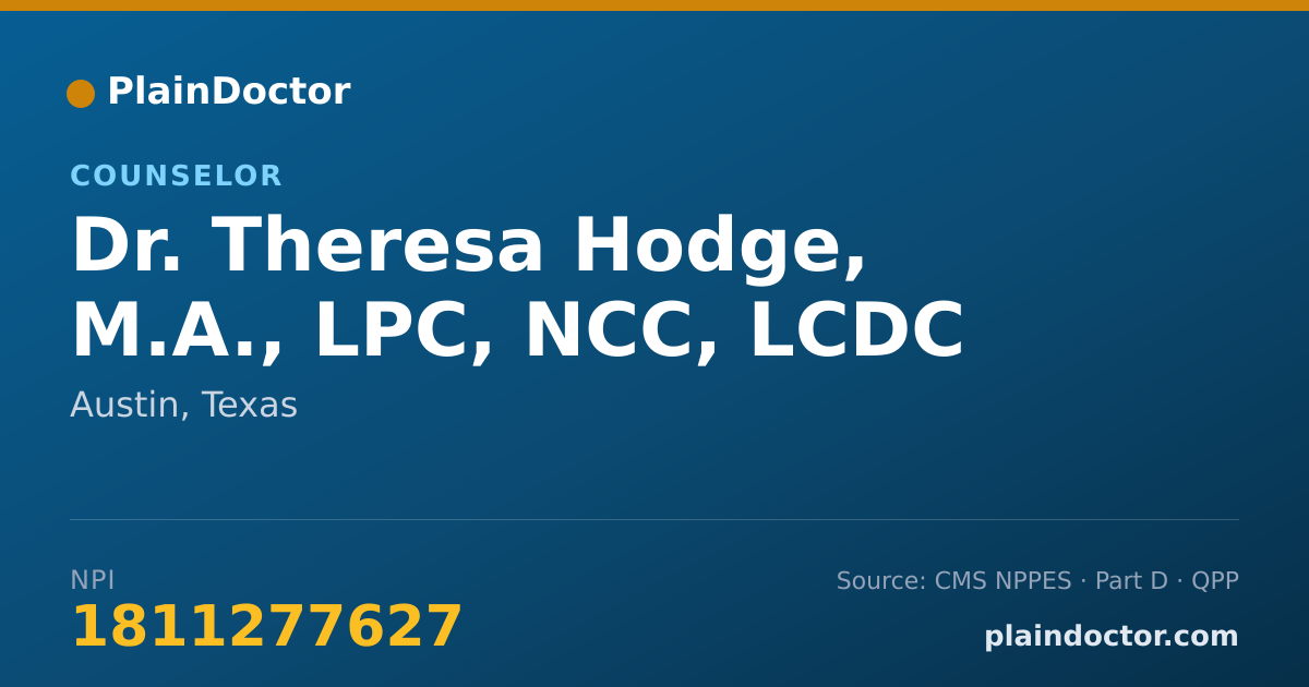 Shareable card for Theresa Hodge, M.A., LPC, NCC, LCDC - Counselor, Austin, TX