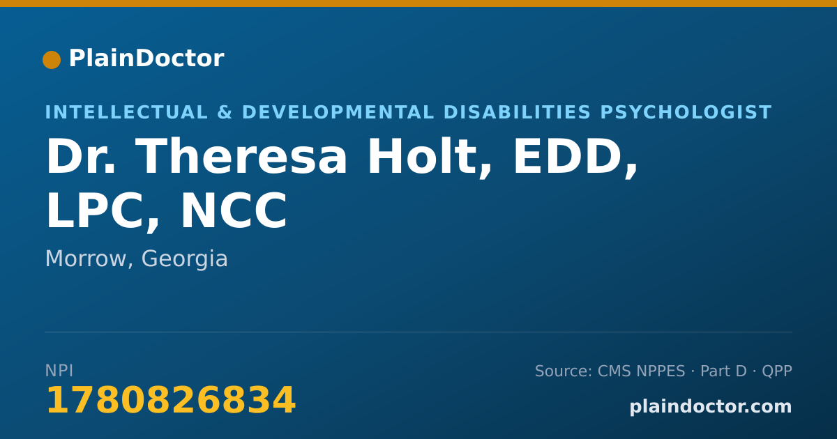 Shareable card for Theresa Holt, EDD, LPC, NCC - Intellectual & Developmental Disabilities Psychologist, Morrow, GA