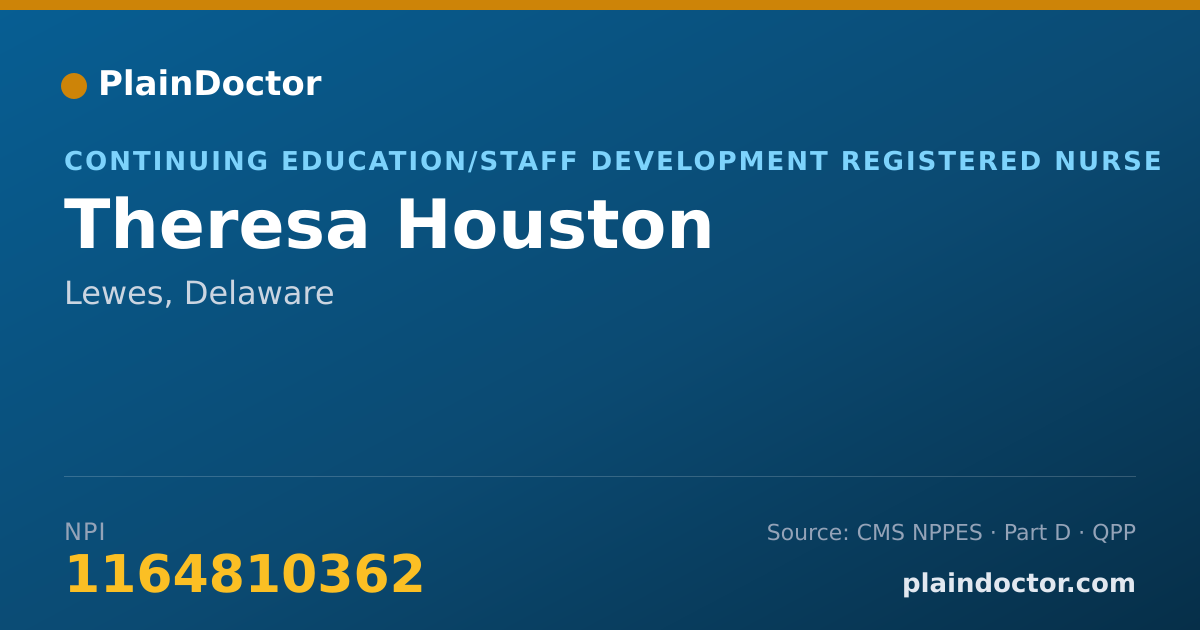 Shareable card for Theresa Houston - Continuing Education/Staff Development Registered Nurse, Lewes, DE