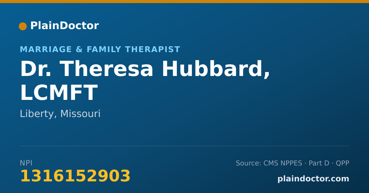 Shareable card for Theresa Hubbard, LCMFT - Marriage & Family Therapist, Liberty, MO