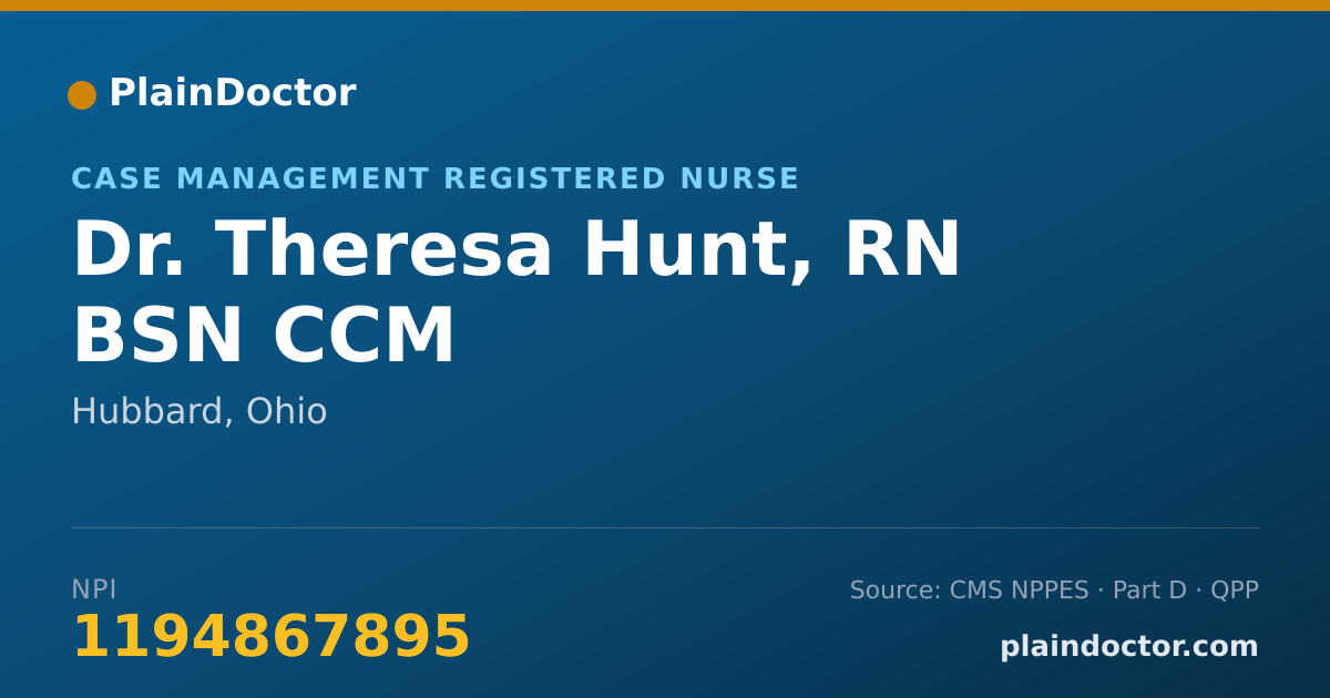 Shareable card for Theresa Hunt, RN BSN CCM - Case Management Registered Nurse, Hubbard, OH