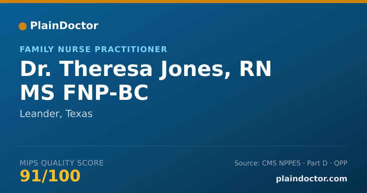 Shareable card for Theresa Jones, RN MS FNP-BC - Family Nurse Practitioner, Leander, TX